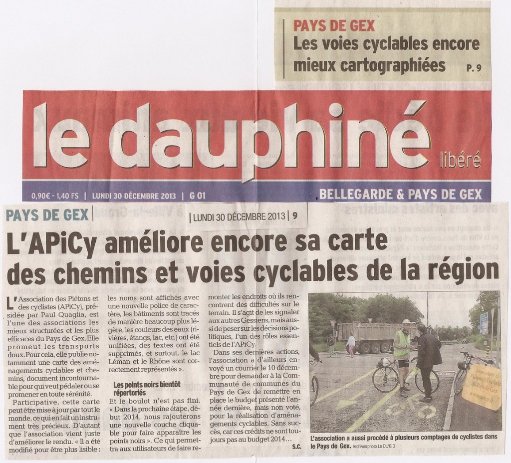 Article dans le Dauphiné Libéré du 30 décembre 2013