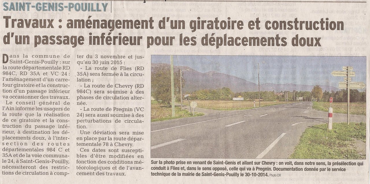 Article paru dans le Dauphiné Libéré du 3 novembre 2014