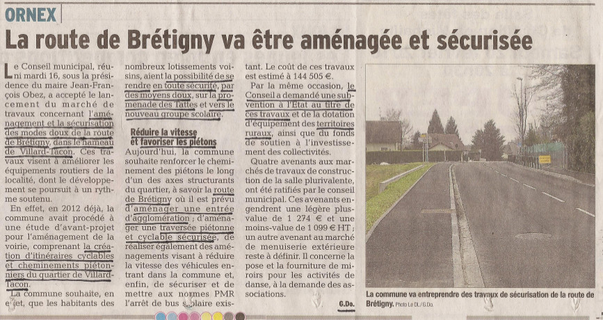 Un premier article du 20 février nous apprend que le conseil municipal a voté pour des travaux route de Brétigny.