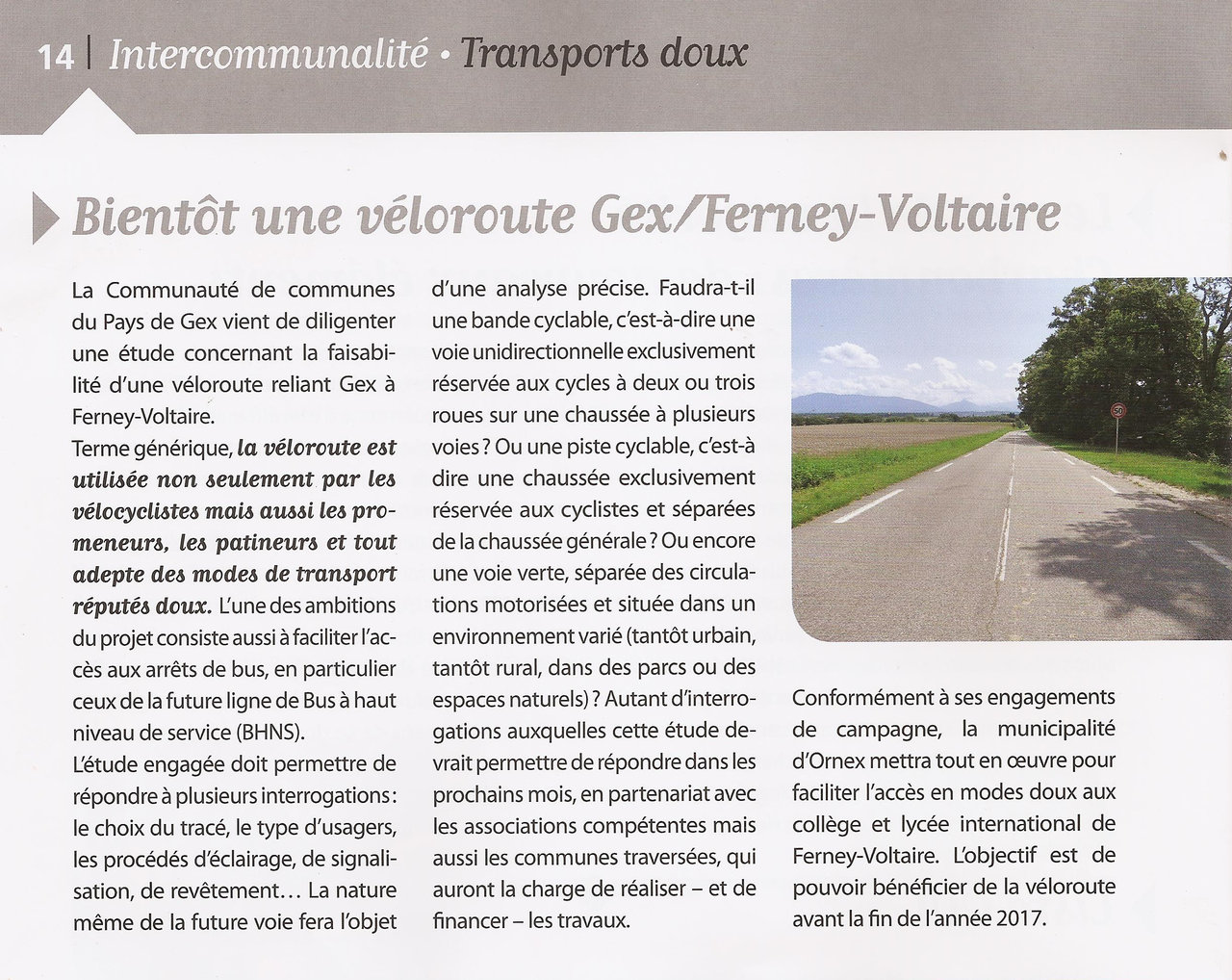 Des nouvelles de la véloroute Gex-Ferney