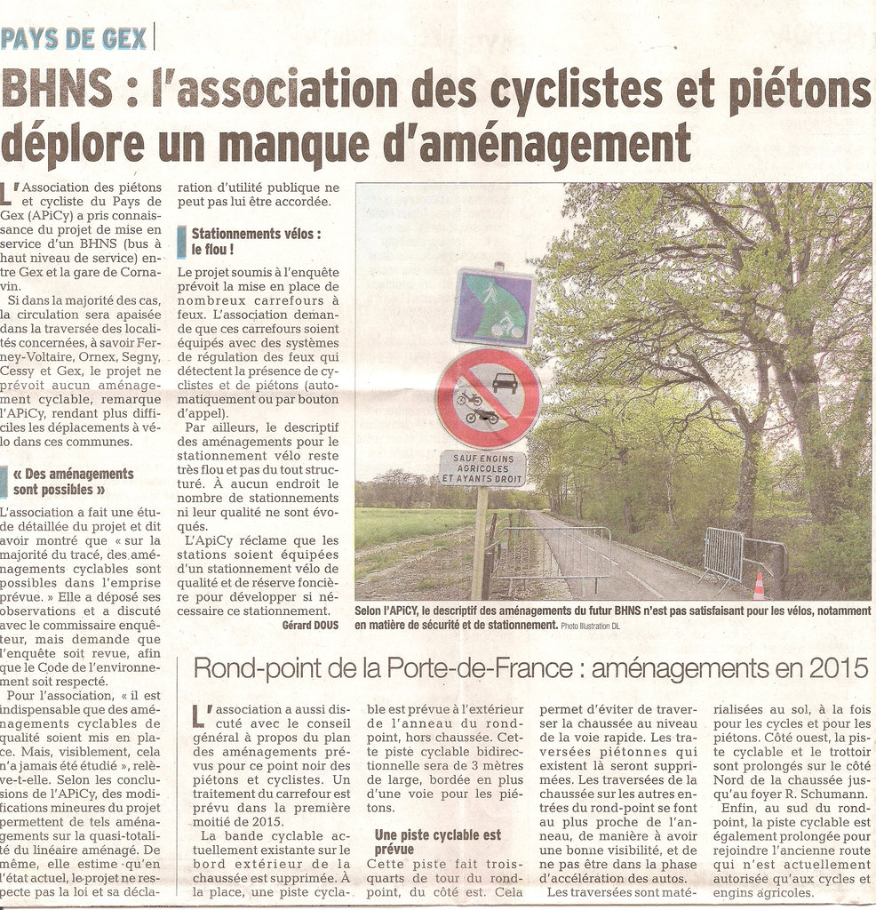 Un article sur nos observations sur le BHNS dans le Dauphiné libéré