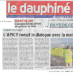 Un article dans le Dauphiné du 23 octobre sur notre décision de faire recours contre la modification du PLU de Ferney