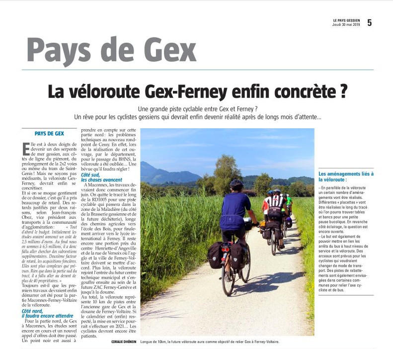 Des nouvelles de la véloroute Gex-Ferney dans le Gessien